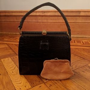 LUCILLE DE PARIS brown crocodile skin handbag double handle – Vintage Carwen